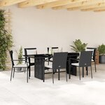 vidaXL Ensemble à manger de jardin coussins 7Pièces Noir Résine tressée