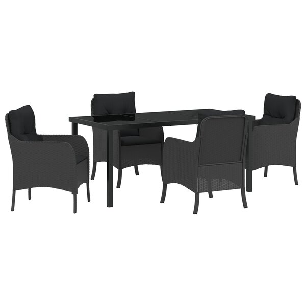 vidaXL Ensemble de salle à manger de jardin 5 pièces avec coussins noirs en poly rattan