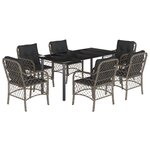 vidaXL Ensemble à manger de jardin et coussins 7 Pièces gris rotin
