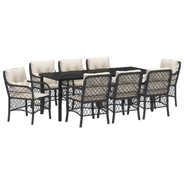 vidaXL Ensemble de salle à manger de jardin 9 pièces avec coussins en Rattan poly noir