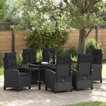 vidaXL Ensemble de salle à manger de jardin de 7 pièces avec coussins en rattan poly noir