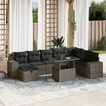 vidaXL Salon de jardin 9 Pièces avec coussins gris résine tressée