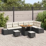 Set de canapé de jardin vidaXL 9 pièces avec coussins noirs en poly rotin