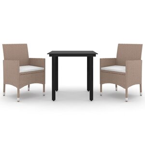 vidaXL Ensemble à manger de jardin coussins 3 Pièces Résine tressée Verre