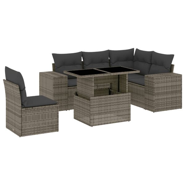vidaXL Salon de jardin 6 Pièces avec coussins gris résine tressée