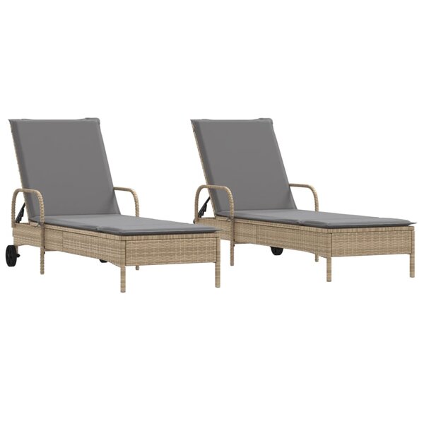 vidaXL Chaises longues avec coussins lot de 2 beige résine tressée
