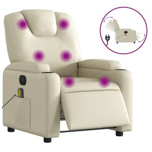 vidaXL Fauteuil de massage inclinable électrique crème similicuir