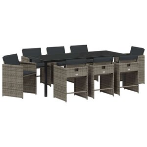 vidaXL Ensemble de salle à manger pour jardin 9 Pièces Gris polyrotin