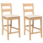 vidaXL Tabourets de bar avec coussins 2Pièces naturel bois massif d'hévéa