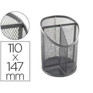 Pot a crayons q-connect maille metallique 3           compartiments hauteur 147 mm  diametre 110mm coloris argent