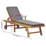 vidaXL Chaise longue avec coussin Bois de teck solide Gris foncé