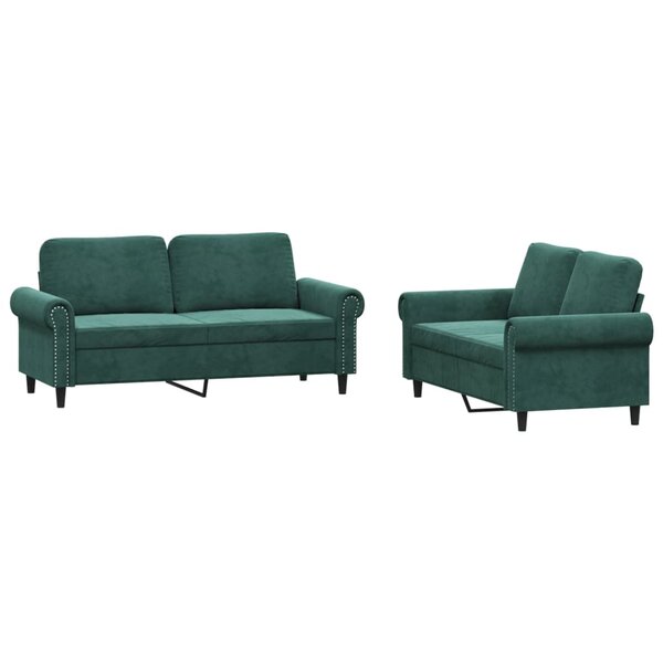 vidaXL Ensemble de canapés 2 Pièces avec coussins Vert foncé Velours