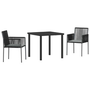 vidaXL Ensemble de salle à manger pour jardin 3 Pièces Noir Poly rotin