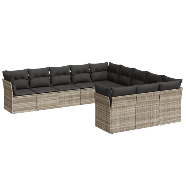 vidaXL Salon de jardin 11 Pièces avec coussins gris clair résine tressée