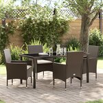 Ensemble de Salle à Manger de Jardin 5 Pièces avec Coussins en Poly Rattan Marron