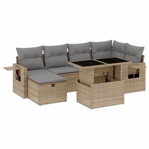vidaXL Salon de jardin avec coussins 7 Pièces beige résine tressée