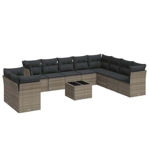 vidaXL Salon de jardin 11 Pièces avec coussins gris résine tressée