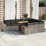 vidaXL Salon de jardin avec coussins 10 Pièces gris résine tressée acacia