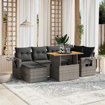 vidaXL Salon de jardin avec coussins 7 Pièces gris résine tressée