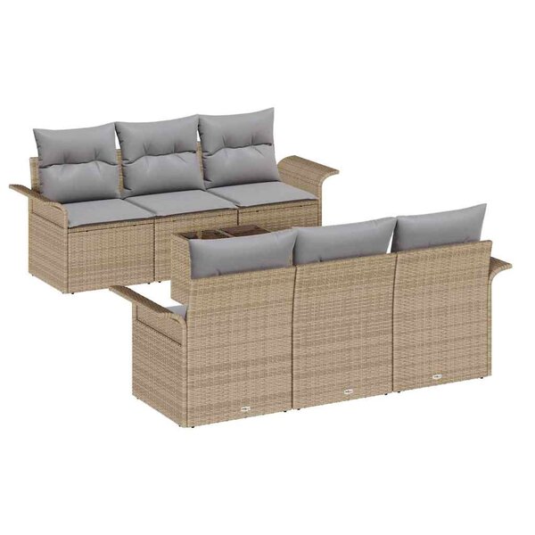 vidaXL Ensemble de canapé de jardin avec coussin 7 Pièces Beige polyrotin