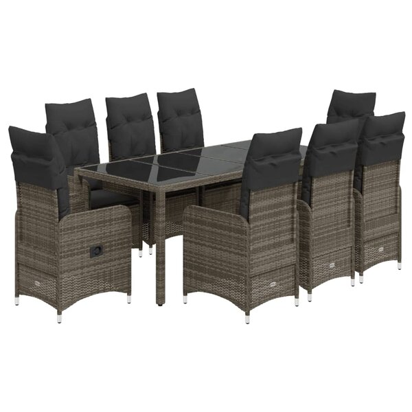 vidaXL Ensemble de bistro de jardin 9 Pièces coussins gris poly rotin