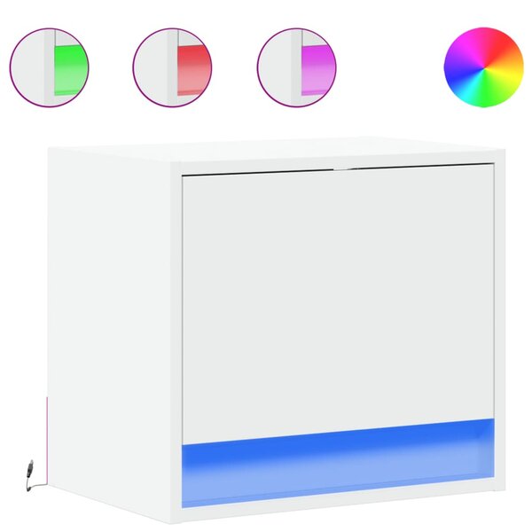 vidaXL Table de chevet murale avec lumières LED blanc
