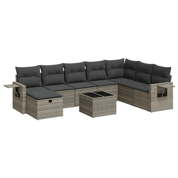 vidaXL Salon de jardin 9 Pièces avec coussins gris résine tressée