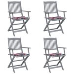 vidaXL Chaises pliables d'extérieur lot de 4 et coussins Bois d'acacia
