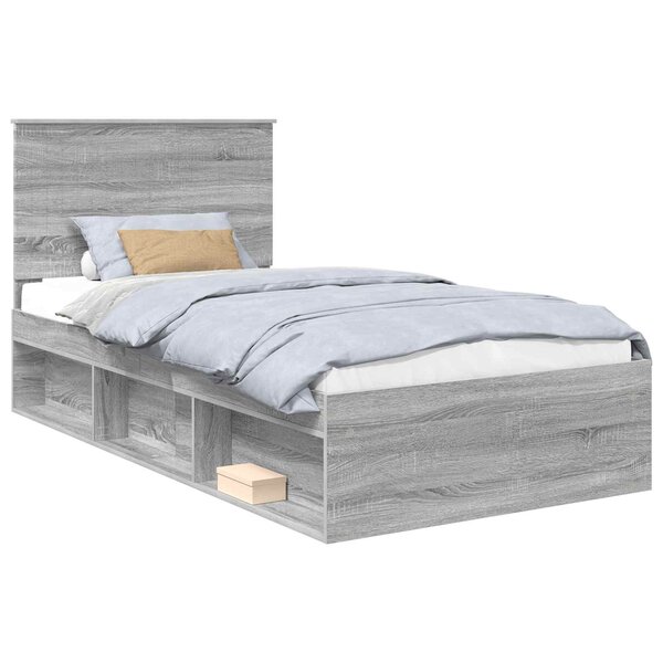vidaXL Cadre de lit Gris Sonoma 100 x 200 cm Bois de pin massif