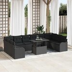 vidaXL Ensemble de canapé de jardin 11 pièces avec des coussins en poly rotin noir