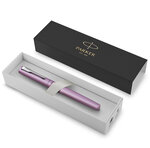 Parker vector xl stylo plume  laque lilas métallisée sur laiton  plume fine  encre bleue  coffret cadeau