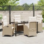 vidaXL Set de salle à manger de jardin de 5 pièces avec coussins Beige Poly Rattan