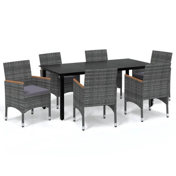 vidaXL Mobilier à dîner de jardin et coussins 7Pièces Résine tressée Gris