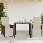 vidaXL Ensemble de bistro de jardin 3 Pièces coussins marron poly rotin