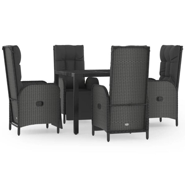 vidaXL Ensemble à manger de jardin coussins 5Pièces Noir Résine tressée
