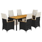 vidaXL Ensemble de bistro de jardin 7 Pièces coussins noir poly rotin