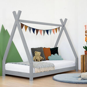 Lit Tipi enfant bois massif gris 140 x 200 cm