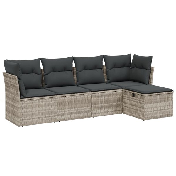 vidaXL Salon de jardin 5 Pièces avec coussins gris clair résine tressée