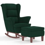 vidaXL Fauteuil à bascule à oreilles en velours vert foncé bois massif