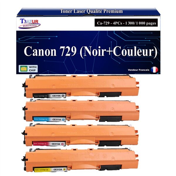 T3AZUR -4x Toners compatibles avec Canon 729 pour Canon LBP7010C  LBP7018C