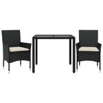 vidaXL Ensemble à manger de jardin et coussins 3 Pièces noir rotin verre