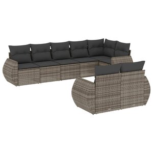 vidaXL Salon de jardin 8 Pièces avec coussins gris résine tressée