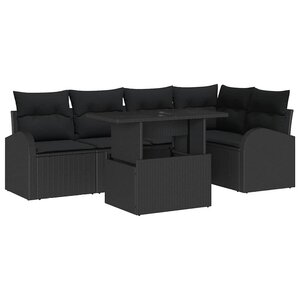vidaXL Ensemble de canapé de jardin avec coussin 6 Pièces Noir polyrotin