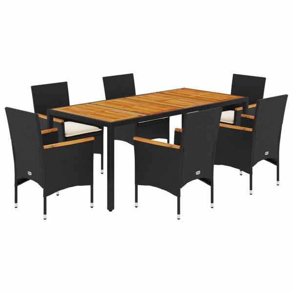 vidaXL Ensemble à manger de jardin et coussins 7Pièces noir rotin acacia