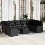 vidaXL Ensemble de canapé de jardin 10 Pièces Noir Poly rotin