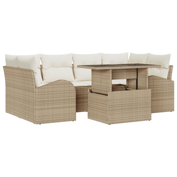 vidaXL Ensemble canapé jardin 7 pièces avec coussins Beige Poly Rotin