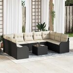 vidaXL Ensemble de canapé de jardin 10 Pièces Noir Poly rotin