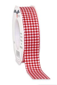 Ruban textile carreau 100  recyclé 20-m-rouleau 25 mm rouge