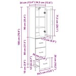 vidaXL Haut Armoire Bois Ancien 34 5 x 34 x 180 cm Bois d'ingénierie