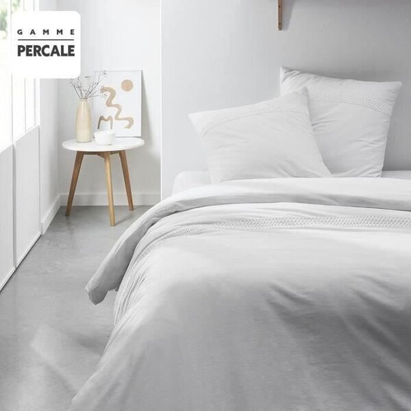 Parure de lit - 240 x 260 cm - 100  Percale finition macramé - Craie